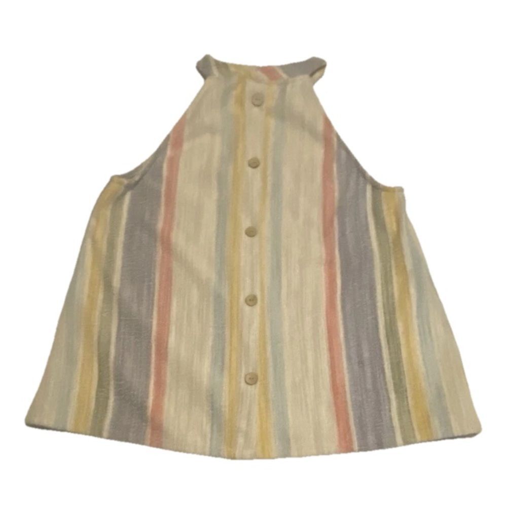 W5 Multicolor  XL  Striped Button Halter Tank Top